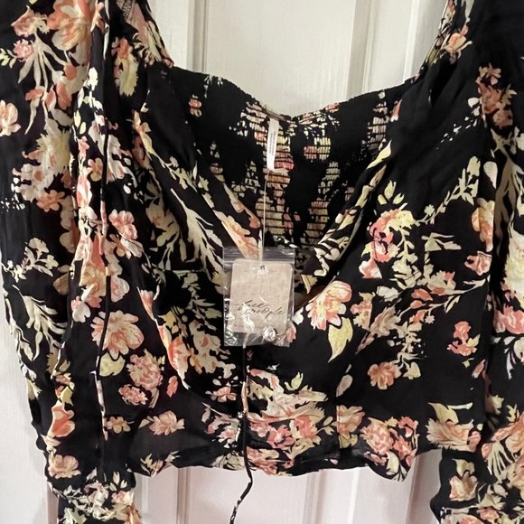 New Free People Hilary Printed Top Black Combo Size Medium - Picture 4 of 15